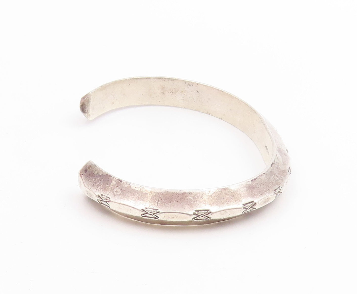 925 Sterling Silver Vintage Bracelet Modernist Solid Groove Narrow Cuff  BT11477