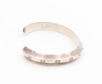 925 Sterling Silver Vintage Bracelet Modernist Solid Groove Narrow Cuff  BT11477