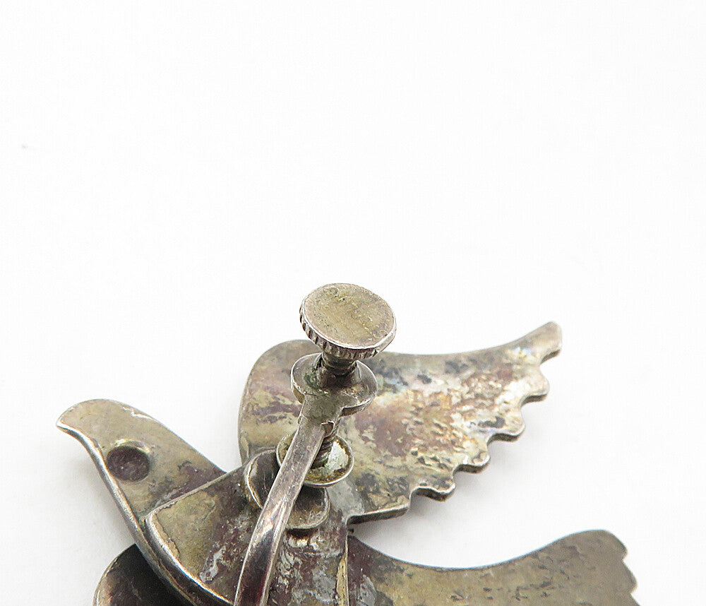 925 Sterling Silver  Vintage Oxidized Bird Motif Non Pierce Earrings  EG4726