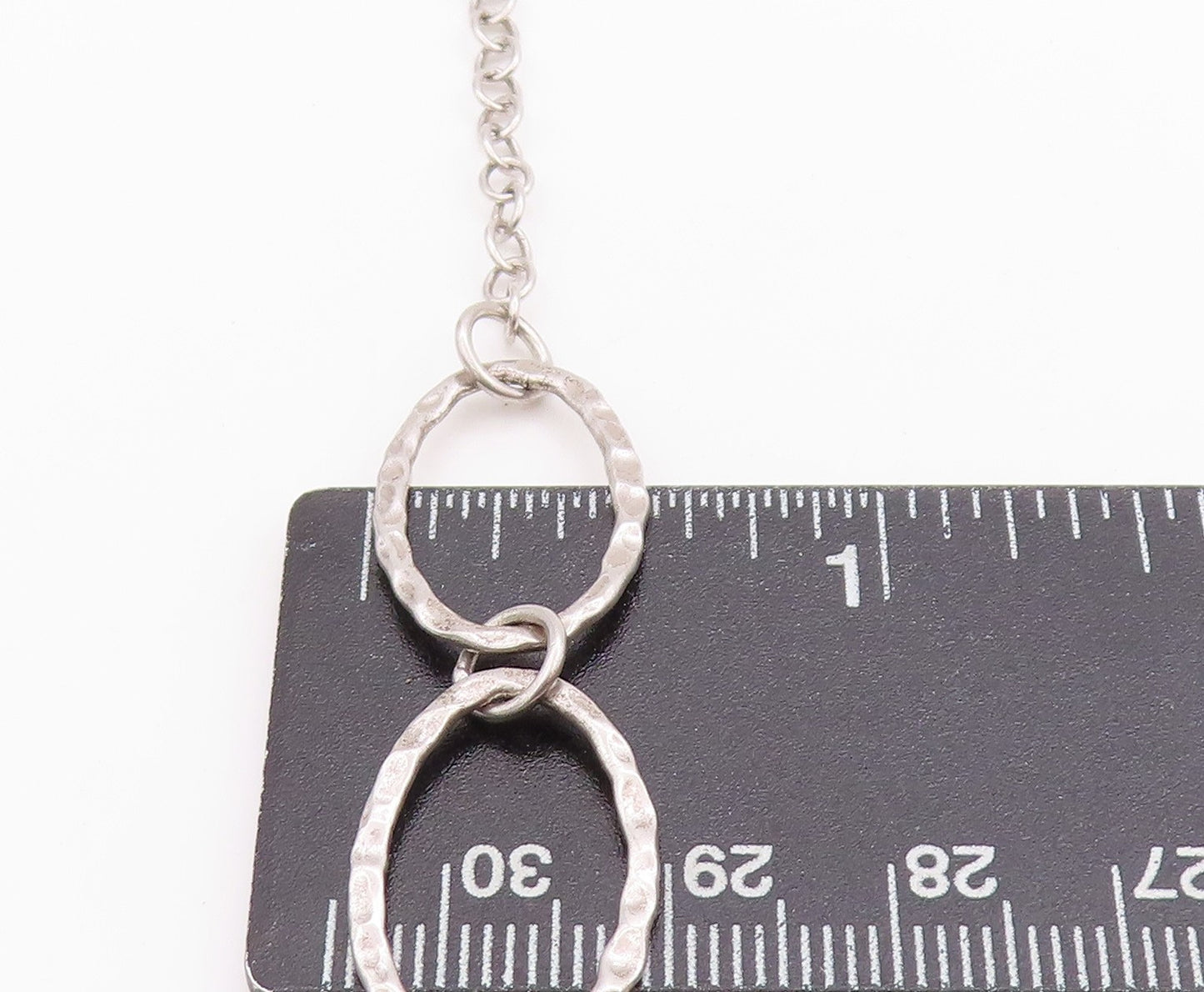 925 Sterling Silver Vintage Necklace Antique Oval Rings Linked Chain  NE4583