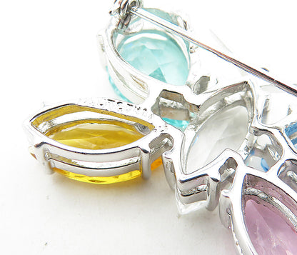 925 Sterling Silver Multi Color Topaz Shiny Butterfly Brooch Pin BP2060