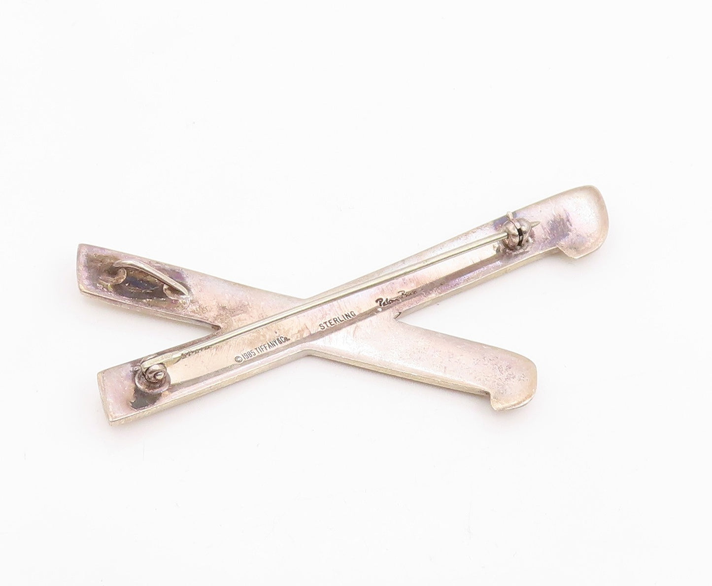 TIFFANY & CO 925 Silver Vintage Smooth Crossed Design Brooch Pin  BP4536
