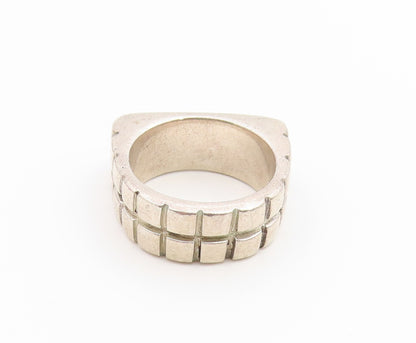 925 Sterling Silver Vintage Ring Blue Topaz Solid Geometric Band Sz 6.5 RG36916