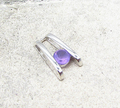 925 Sterling Silver  Round Cut Faceted Amethyst Slider Pendant  PT1492