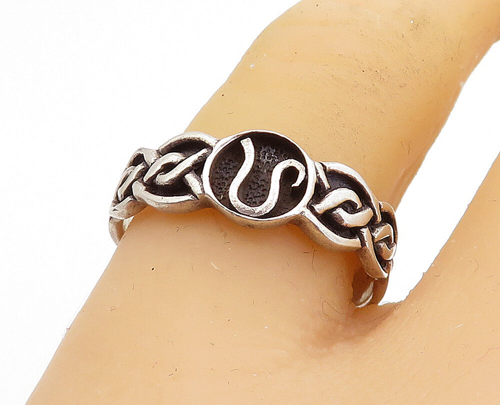PETER STONE 925 Silver  Vintage Oxidized Celtic Knot Band Ring Sz 9  RG3895