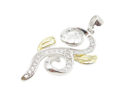 925 Sterling Silver  Sparkling Cubic Zirconia Two Tone Swirl Pendant  PT8980