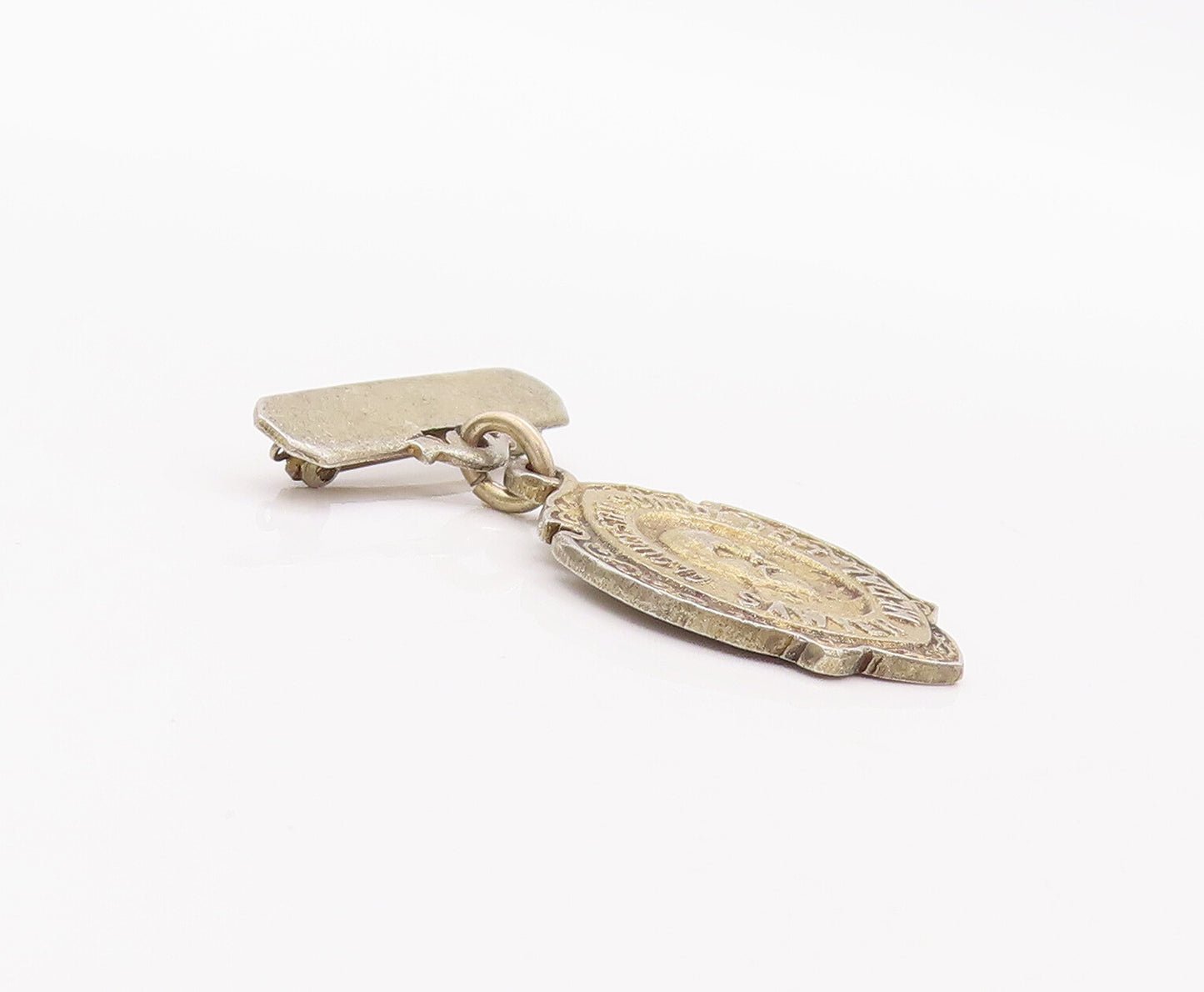925 Sterling Silver Vintage Brooch Pin Gold Plated Dangling Sawyer Medal BP10977