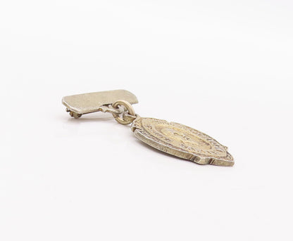 925 Sterling Silver Vintage Brooch Pin Gold Plated Dangling Sawyer Medal BP10977