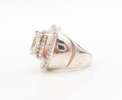 925 Sterling Silver Vintage Ring Square Cut Green Amethyst Topaz  Sz 7  RG29456