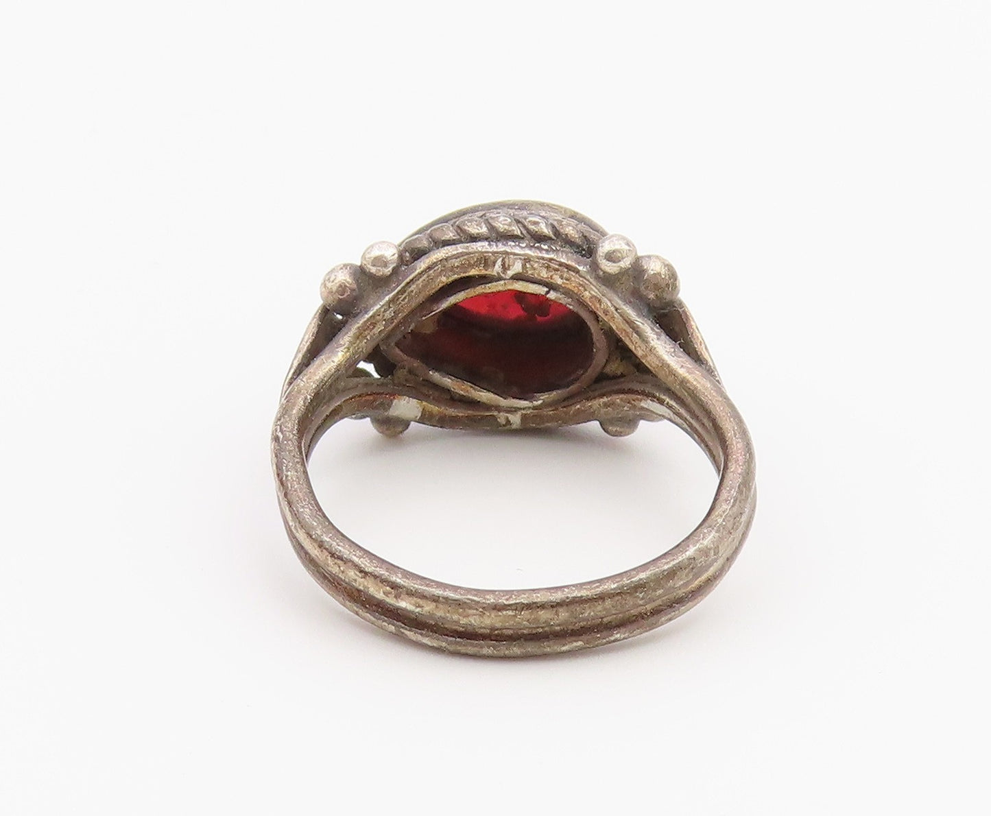 925 Sterling Silver Vintage Ring Teardrop Garnet Statement Band  Sz 6  RG36806