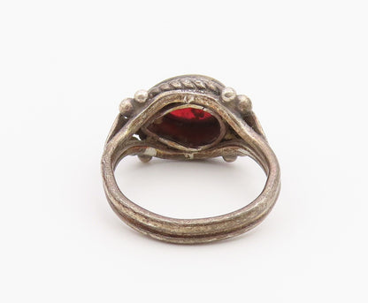 925 Sterling Silver Vintage Ring Teardrop Garnet Statement Band  Sz 6  RG36806