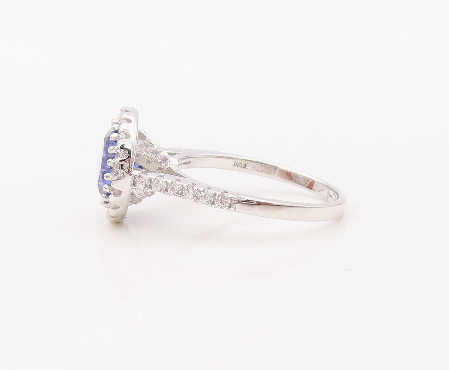 925 Sterling Silver Vintage Ring Round Cut Sapphire Halo CZ  Sz 6  RG30617
