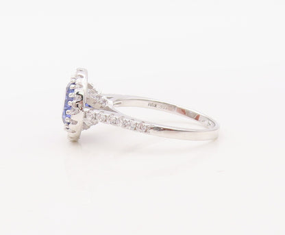 925 Sterling Silver Vintage Ring Round Cut Sapphire Halo CZ  Sz 6  RG30617