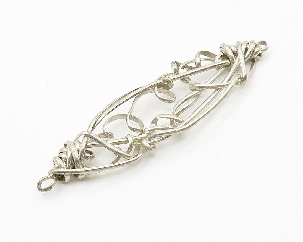 925 Sterling Silver  Vintage Modernist Wire Swirl Design Pendant  PT11353