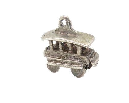 925 Sterling Silver  Vintage Petite Dark Tone Trolley Car Pendant  PT9382