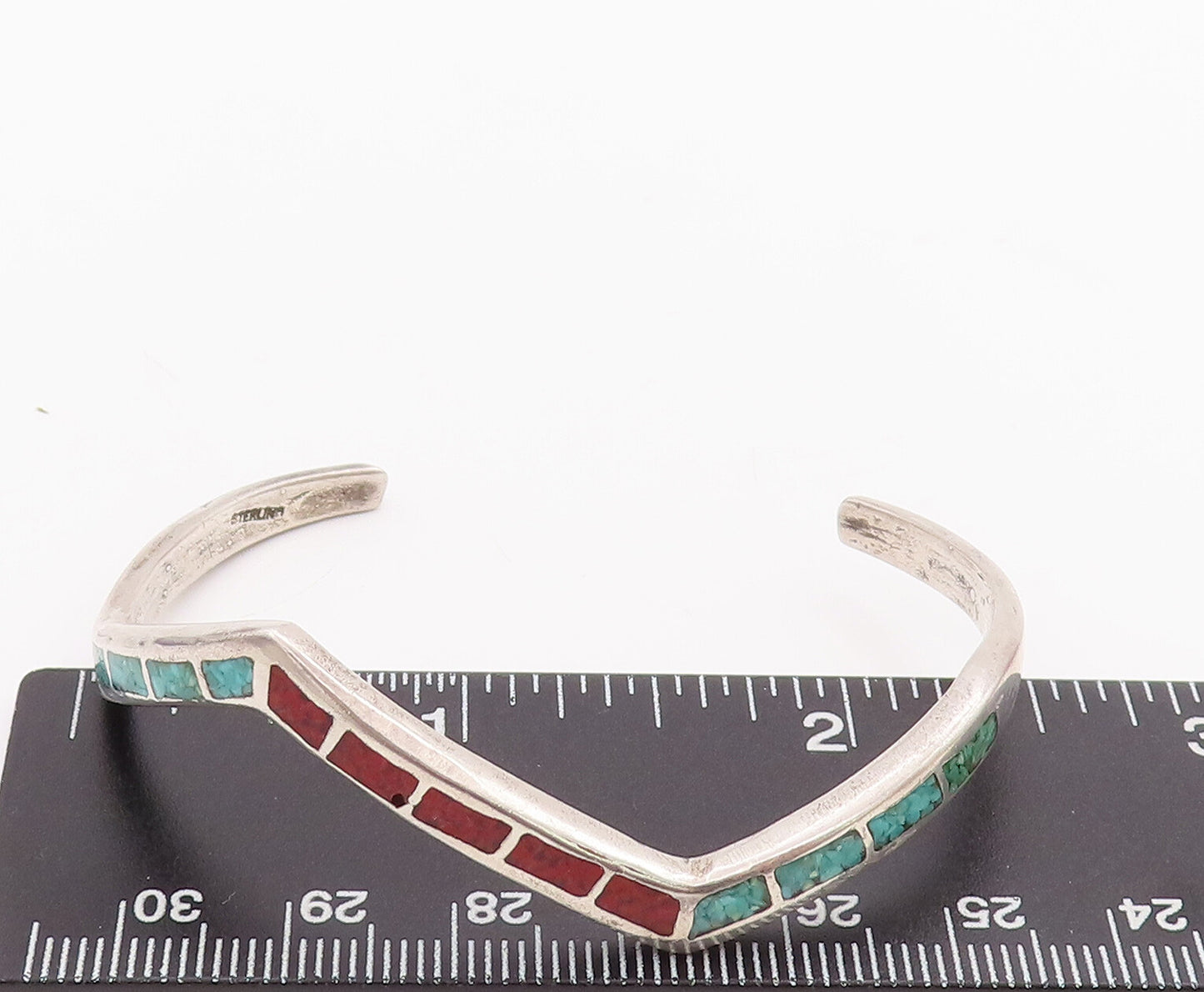 925 Sterling Silver Vintage Bracelet Southwestern Crushed Turquoise Cuff BT10491