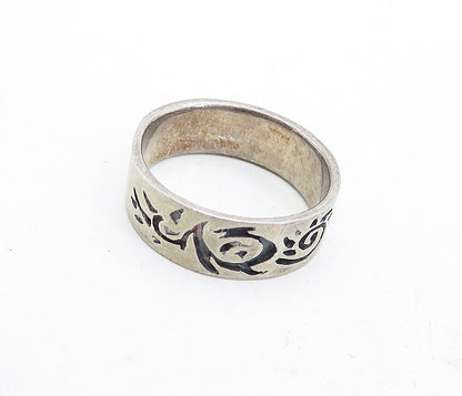 925 Sterling Silver  Vintage Large Oxidized Pattern Band Ring Sz 11  RG4555