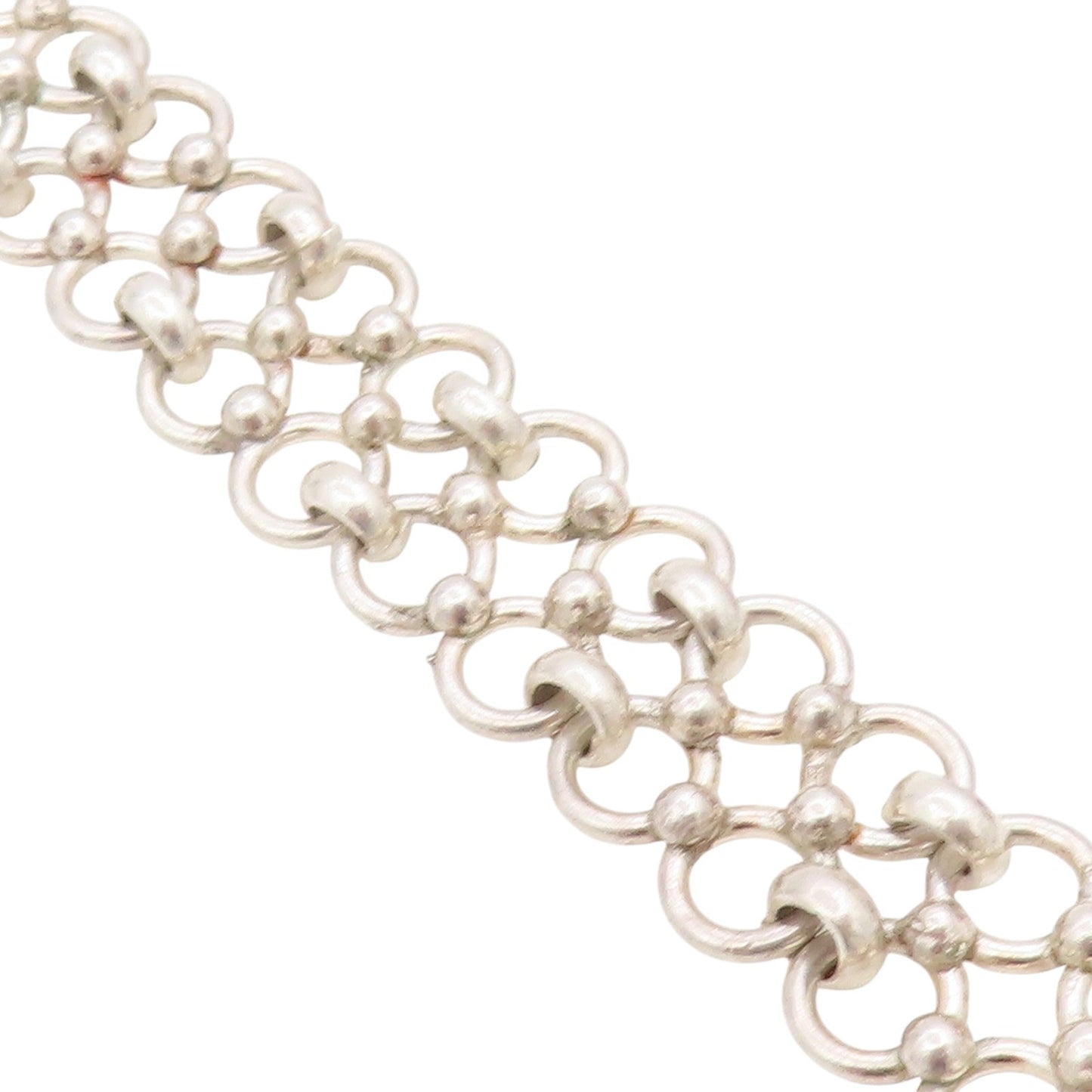 925 Sterling Silver Vintage Bracelet Interlocking Open Circles Wide Link BT11720