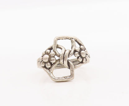 925 Sterling Silver Vintage Ring Solid Cutout Floral Design   Sz 6.5  RG29098
