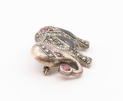 925 Silver  Vintage Spinel Onyx & Multi Stone Elephant Brooch Pin  BP9578