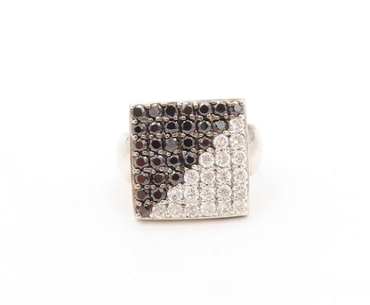 925 Sterling Silver Vintage Ring Round Cut Topaz And Spinel Inlay  Sz 6  RG31014
