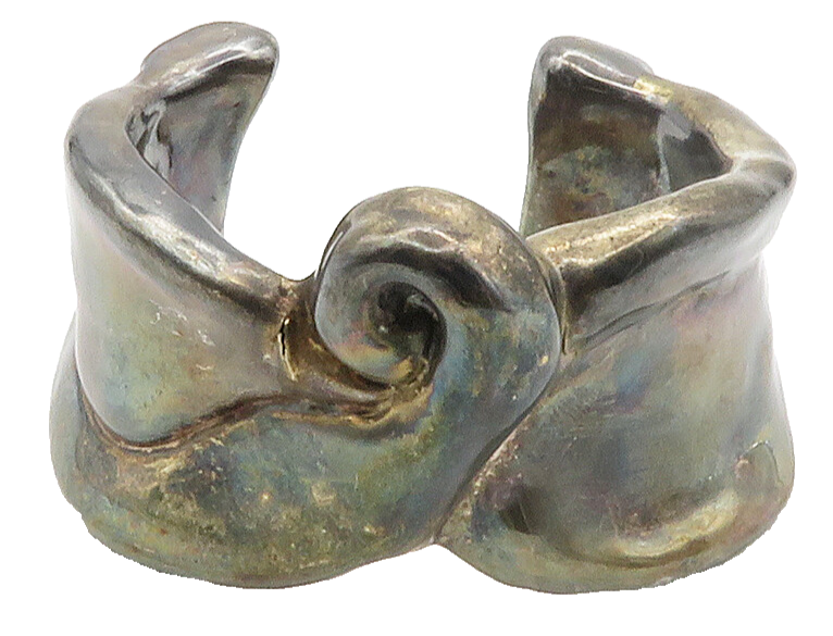 ISRAEL 925 Sterling Silver  Vintage Dark Tone Sculpted Cuff Bracelet  BT5842