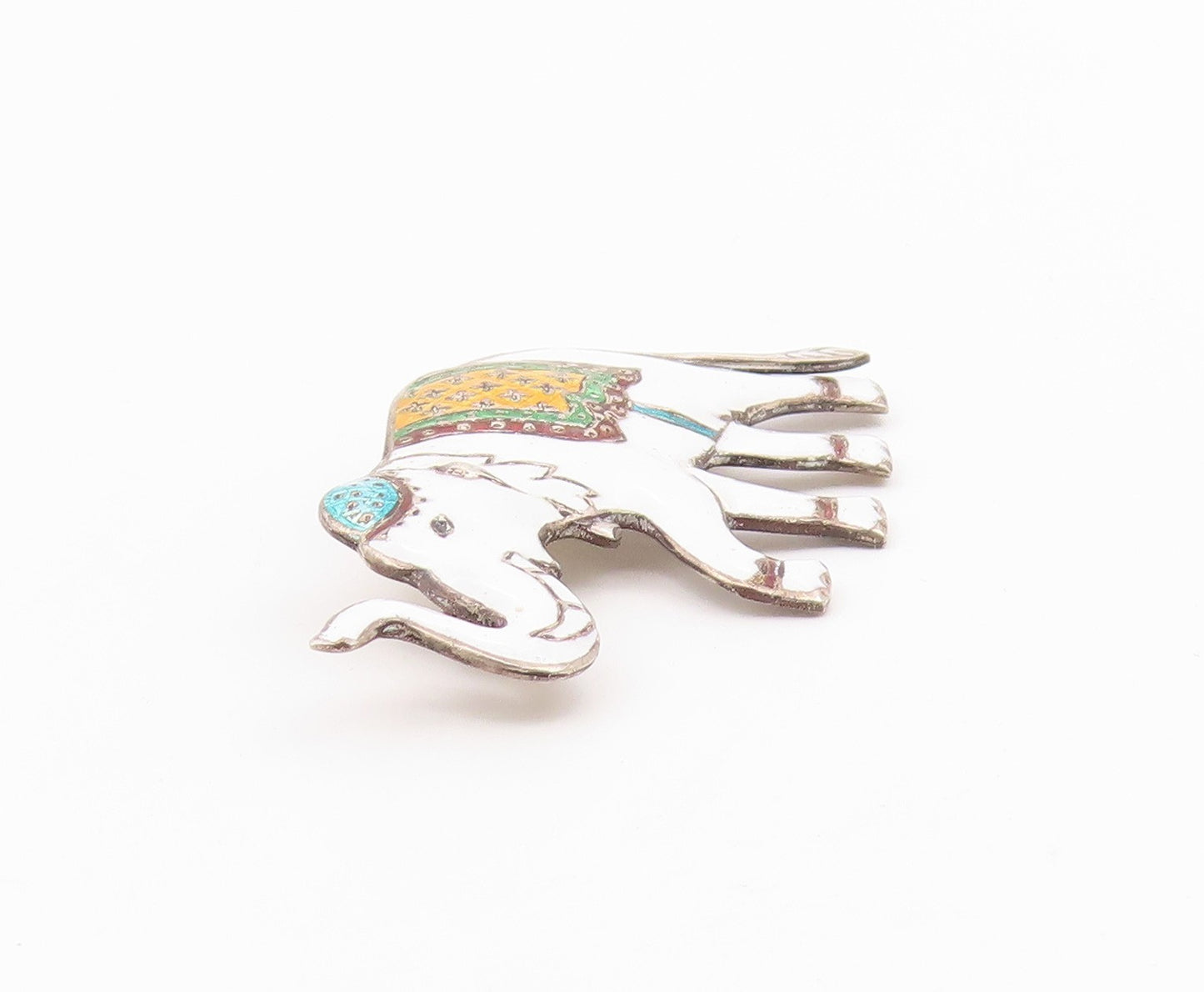 SIAM 925 Sterling Silver  Vintage Enamel Coated Elephant Brooch Pin  BP3394