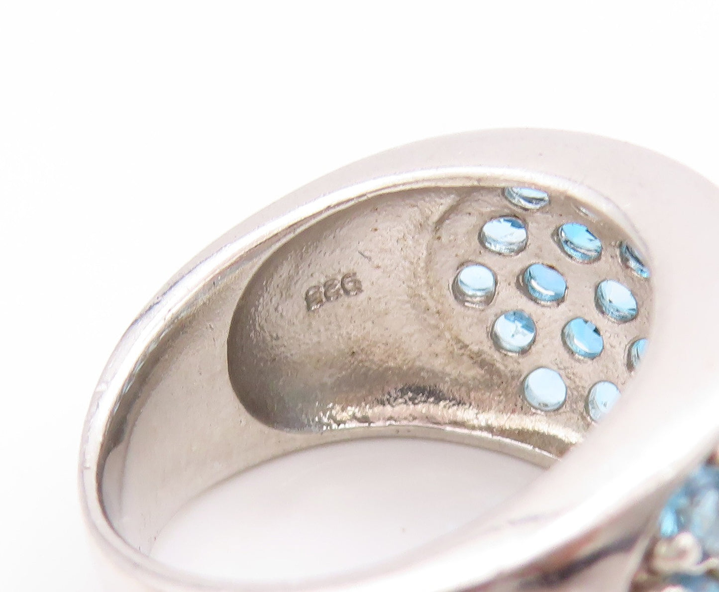 925 Sterling Silver Vintage Ring 2 Tone Blue Round CZ Inlay  Sz 7  RG32844