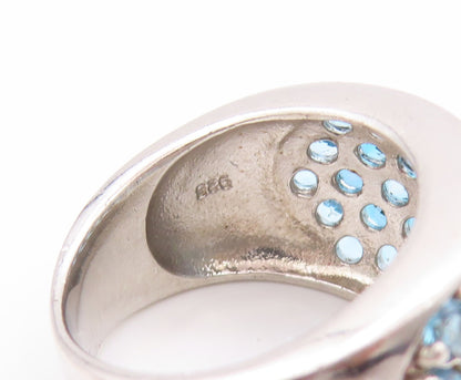 925 Sterling Silver Vintage Ring 2 Tone Blue Round CZ Inlay  Sz 7  RG32844