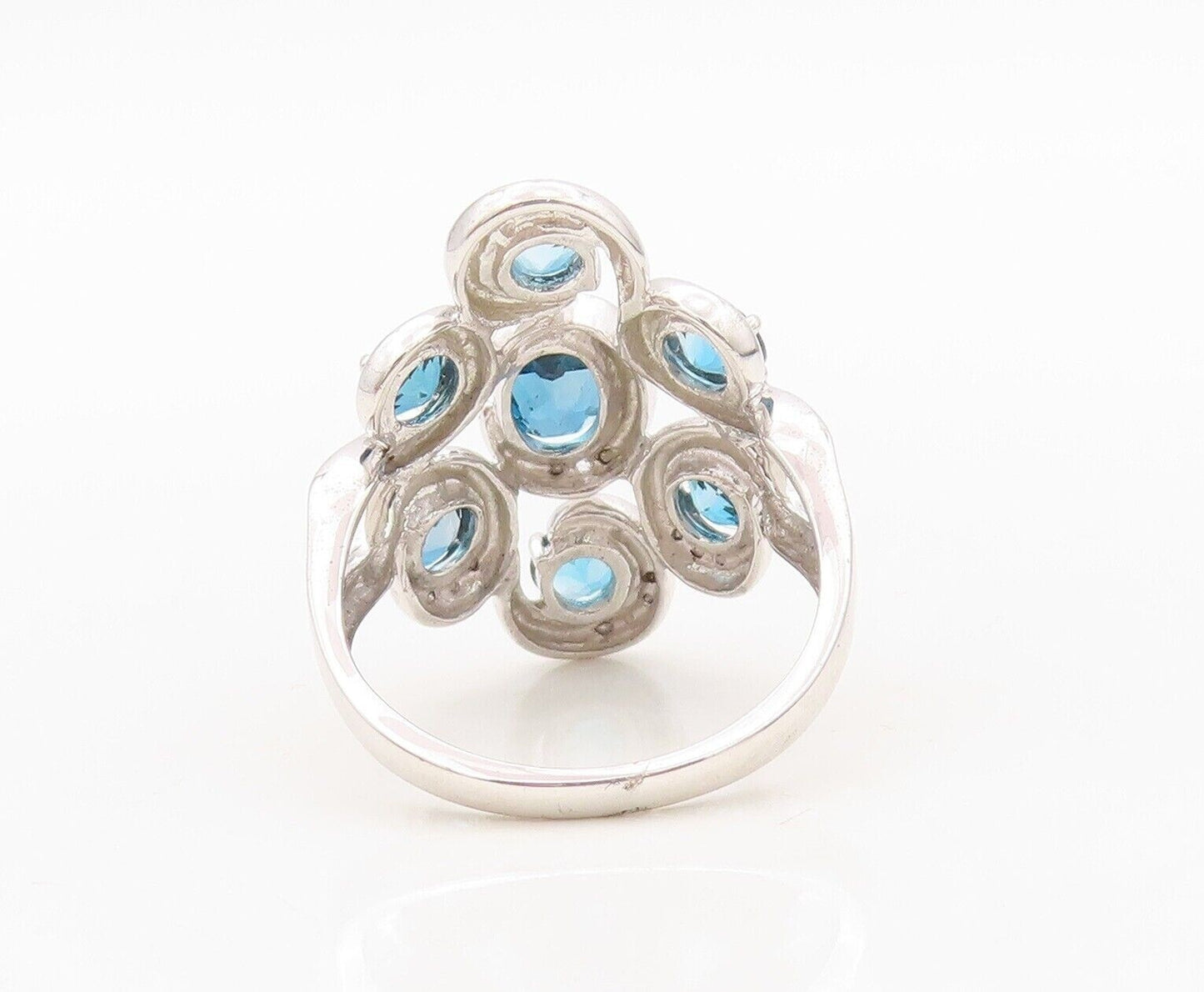 925 Sterling Silver Vintage Ring Oval Floral London Topaz Inlay Sz 7.5 RG30326