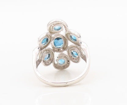 925 Sterling Silver Vintage Ring Oval Floral London Topaz Inlay Sz 7.5 RG30326
