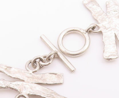 925 Sterling Silver  Vintage Shiny Textured Link Chain Bracelet  BT8921