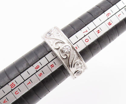 925 Sterling Silver Vintage Ring VANNA K CZ Leaf Scrollwork Band  Sz 8  RG35876