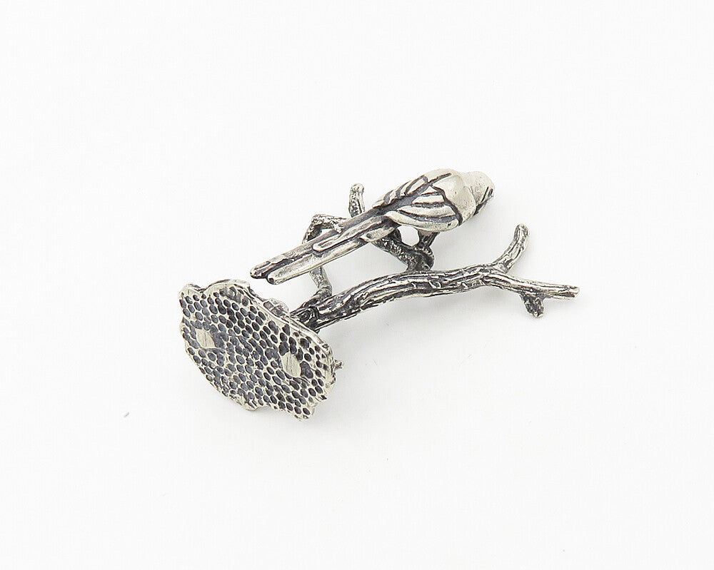 925 Sterling Silver  Vintage Shiny Parrot Perched On Branch Trinket  TR2577
