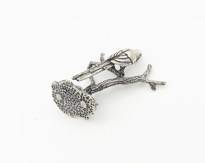 925 Sterling Silver  Vintage Shiny Parrot Perched On Branch Trinket  TR2577