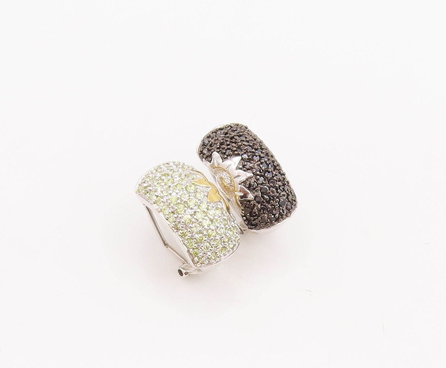 925 Sterling Silver Vintage Earrings Black & White Diamonds Carved Sun  EG13105