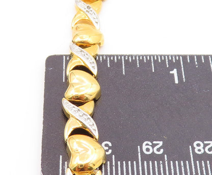 925 Sterling Silver  Genuine Diamonds Love Heart XO Chain Bracelet  BT7548