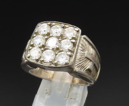 925 Silver  Vintage Cubic Zirconia Religious Cross Signet Ring Sz 9  RG24872