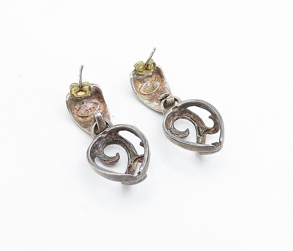 925 Sterling Silver  Vintage Dark Tone Swirl Linked Drop Earrings  EG2832