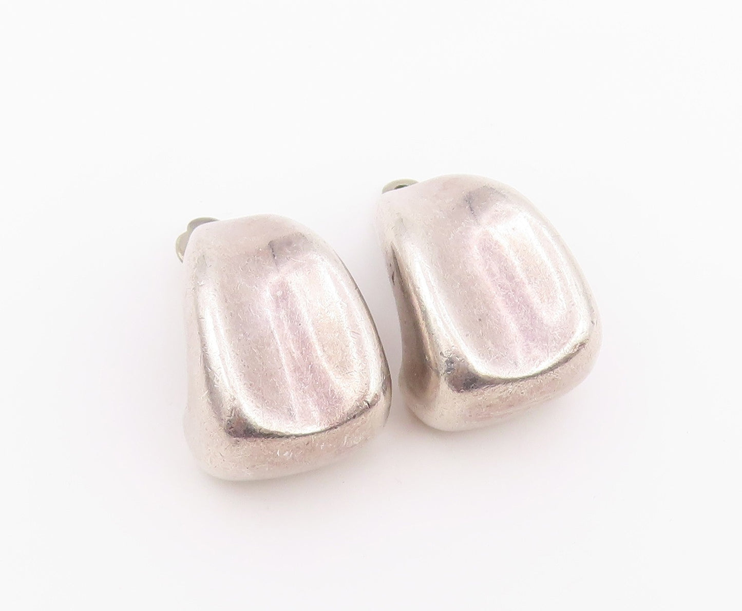 925 Sterling Silver Vintage Earrings Modernist Solid Sculptural Clip On  EG14465