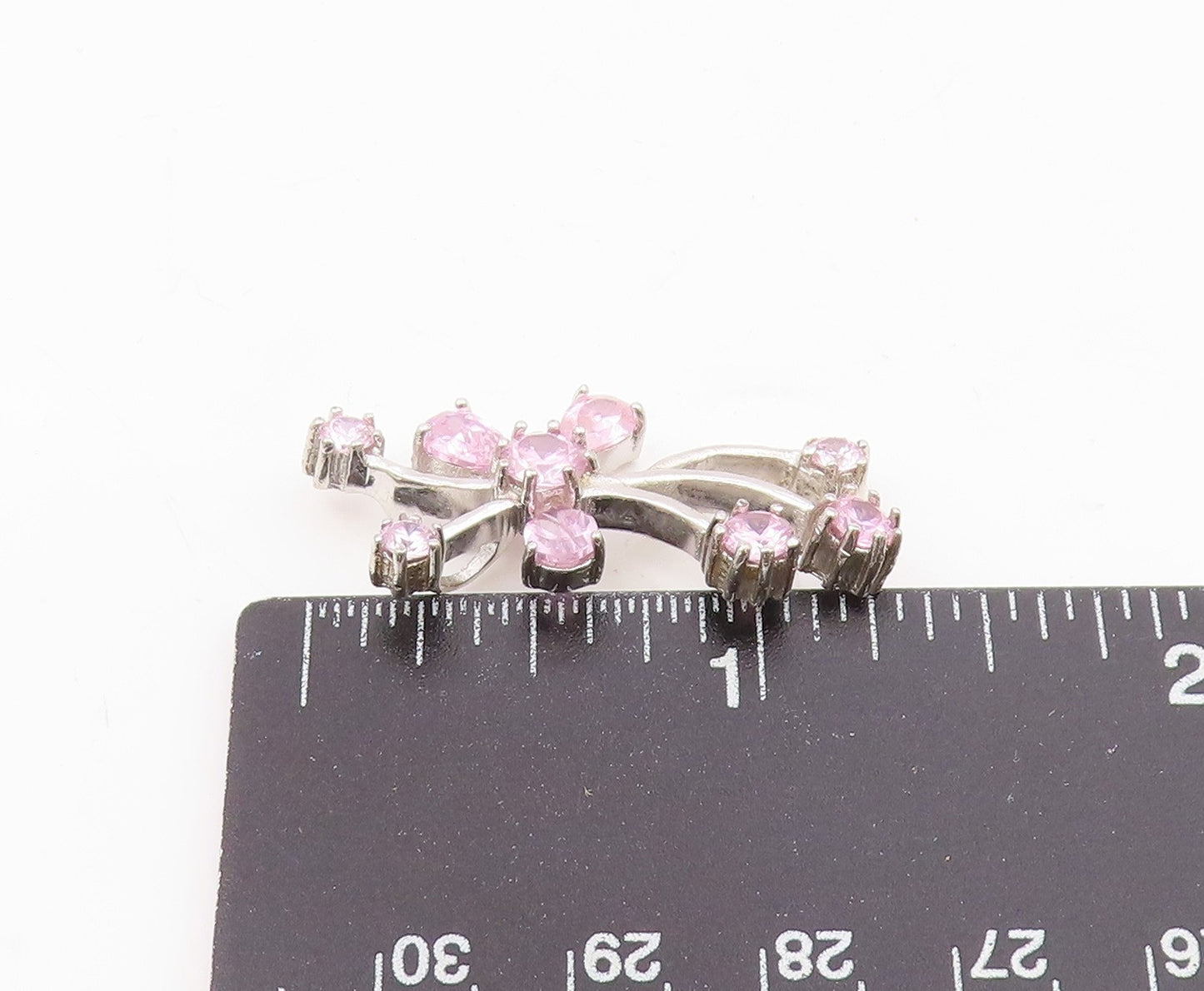 925 Sterling Silver Multi Shape Pink Topaz Floral Vine Motif Pendant PT8278