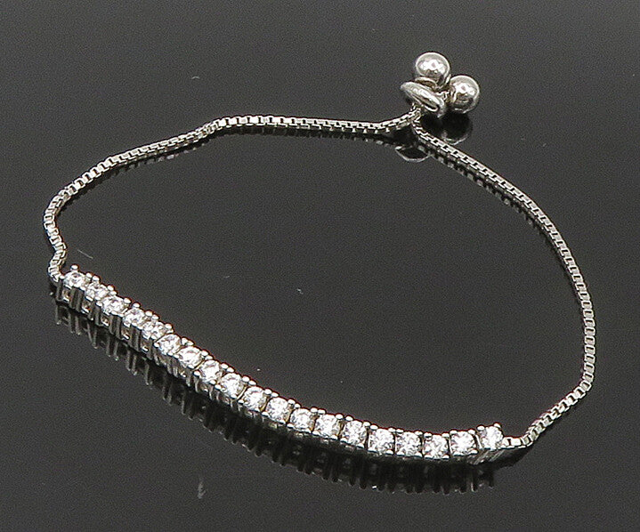 925 Silver  White Cubic Zirconia Adjustable Child Box Chain Bracelet  BT1060