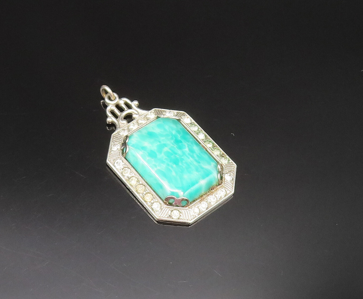 925 Silver  Vintage Victorian Amazonite & Cubic Zirconia Pendant  PT21006