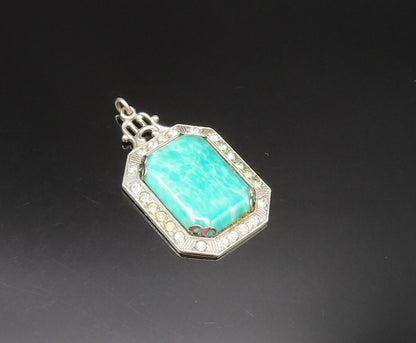 925 Silver  Vintage Victorian Amazonite & Cubic Zirconia Pendant  PT21006