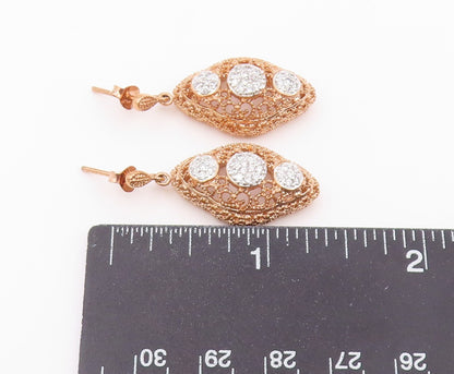 925 Sterling Silver Vintage Earrings Gold Plated CZ Openwork Dangle  EG14523