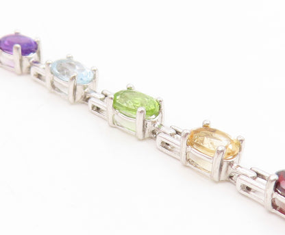 925 Sterling Silver Vintage Bracelet Multi Gemstone Elegant Tennis Link  BT11747