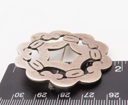 925 Sterling Silver Vintage Brooch Pin MEXICO Solid Floral Design Cutout BP11213