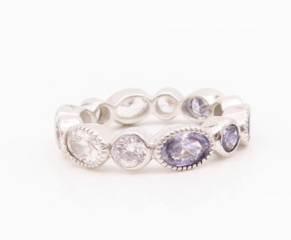 925 Sterling Silver Vintage Ring Round & Oval Cut Amethyst & CZ  Sz 7  RG33032