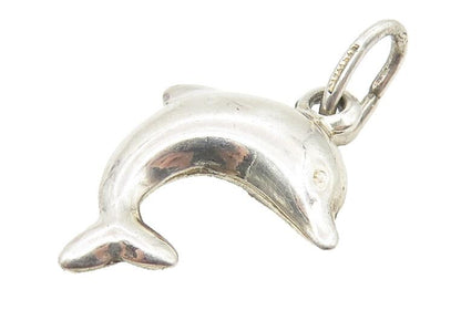 925 Sterling Silver  Vintage Petite Leaping Dolphin Motif Drop Pendant  PT9266