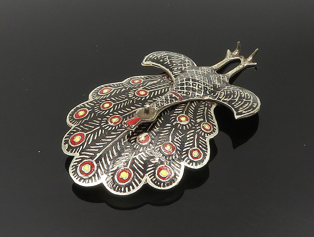 SIAM 925 Sterling Silver  Vintage Enamel Peacock Brooch Pin (MOVES)  BP9395